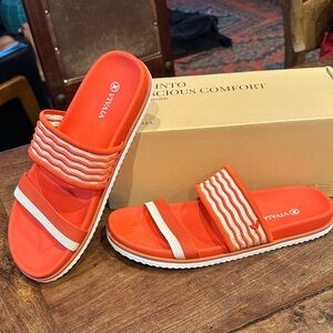 Vivala Women's Orange Slide Sandals with Textured Straps